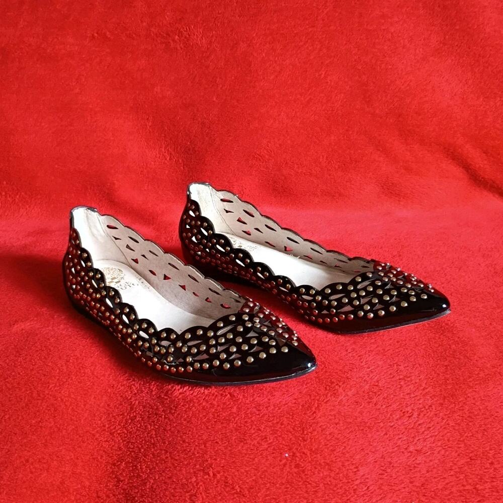 Vince Camuto Studded Pointed Toe Ballet Flats Women Size 7.5 Black Gold